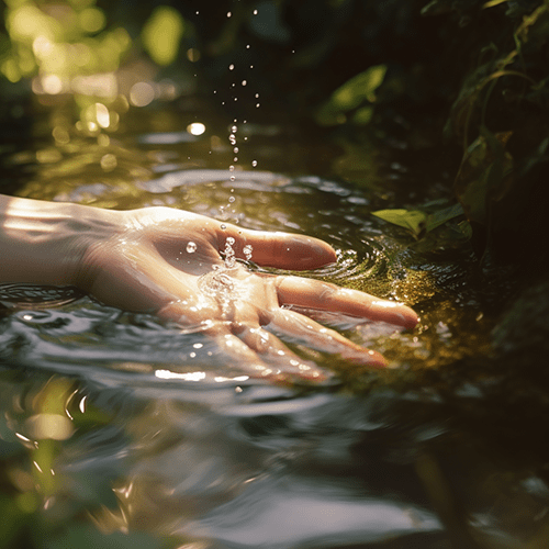 Mano sumergida en el agua. Greado con IA