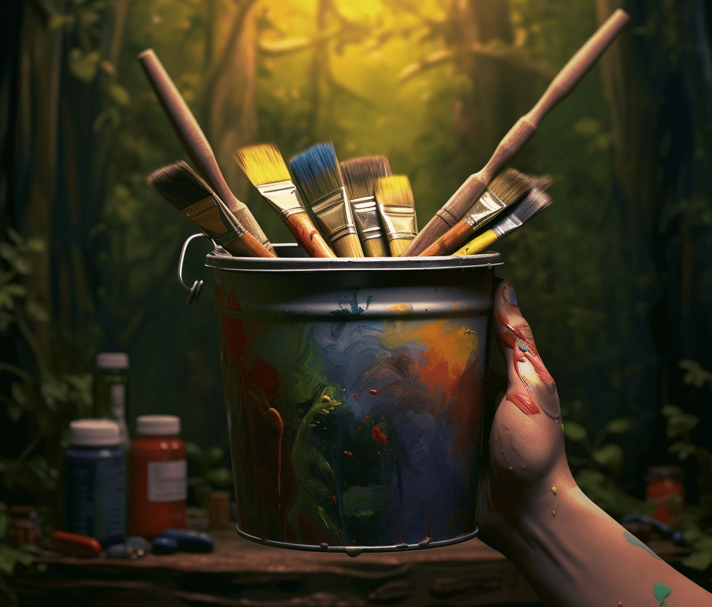 Imagen creada con IA. Una mano con pintura rodeada de flores